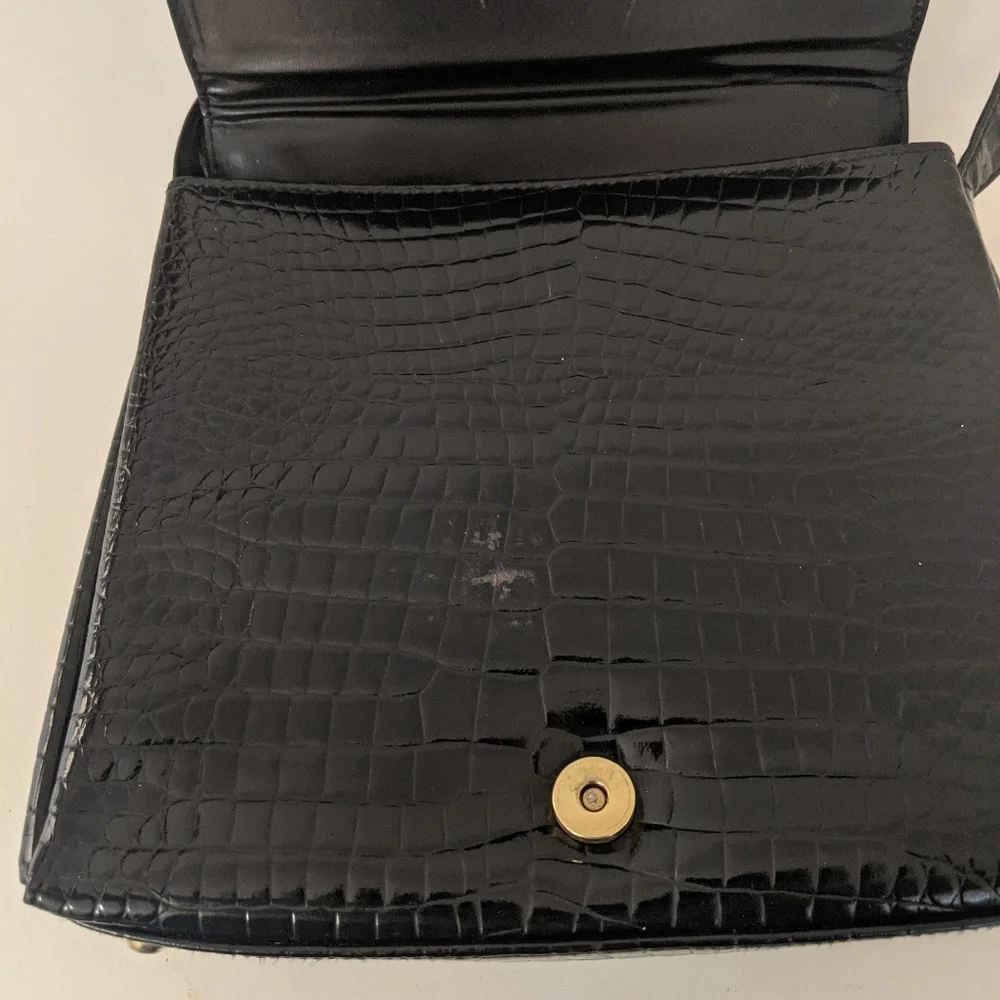 Vintage Black Faux Alligator Square Satchel/Messenger Crossbody Bag